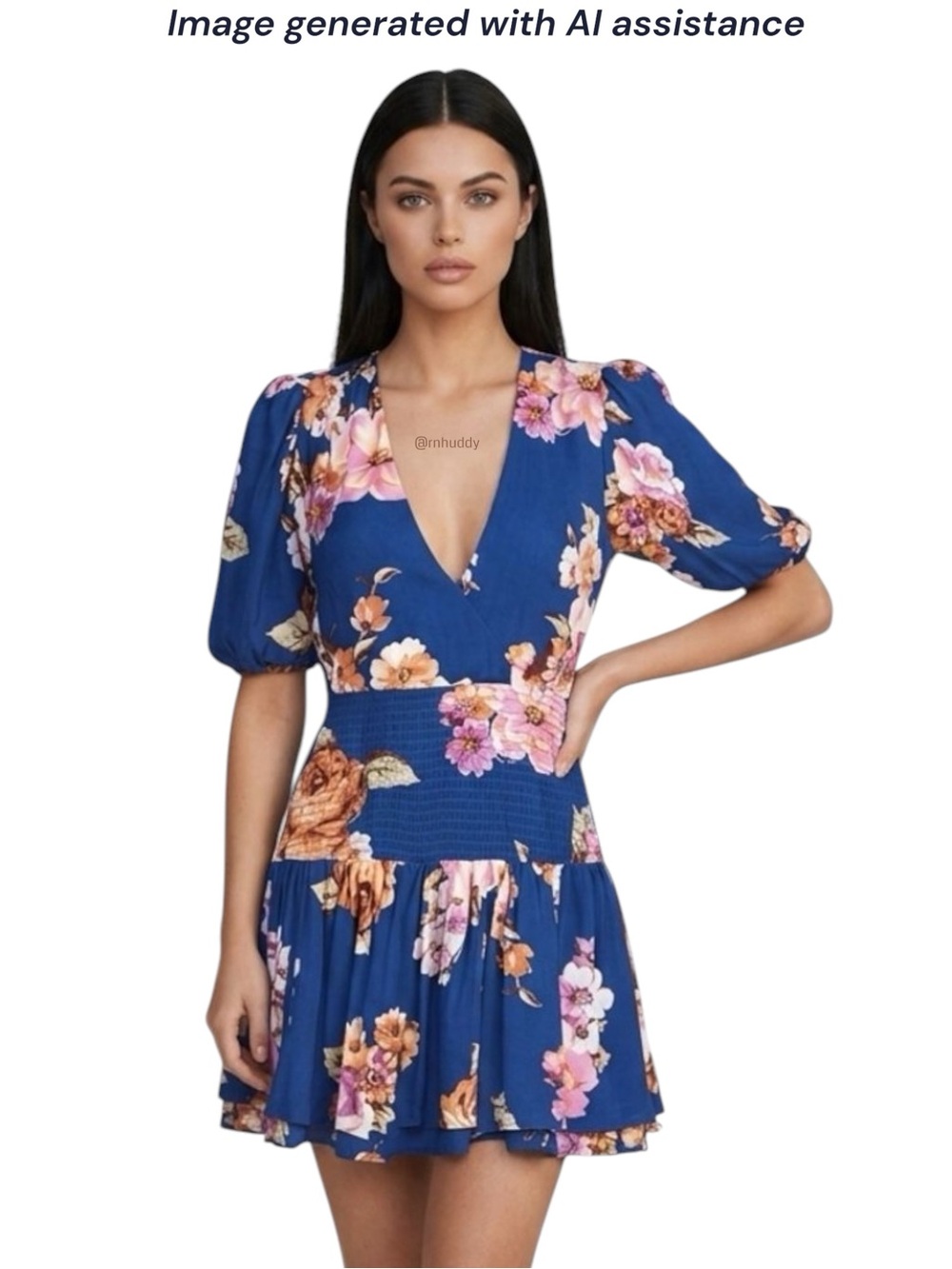 AFRM M blue floral Camilla dress